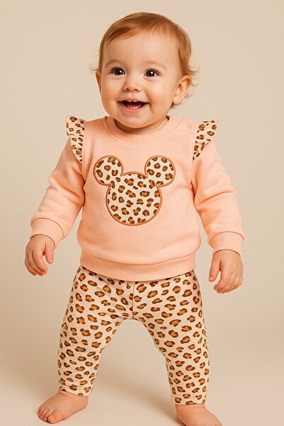 dinamik çocuk Baby Girl Micky Embroidered 2-Piece Set (Sweatshirt + Leggings) 3-6-9-12 Months