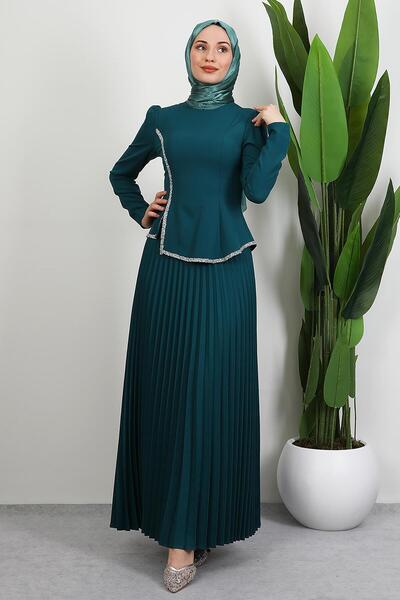GİYZAMİLA Gül Hanım Skirt Suit Emerald