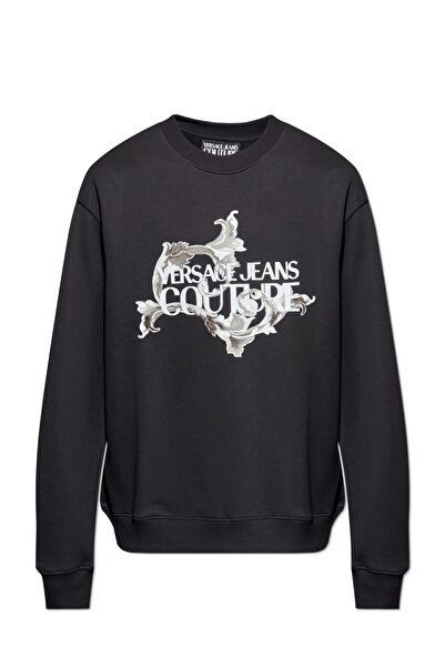 Versace Men's Regular Fit Baroque Patterned Crew Neck Sweatshirt - Black