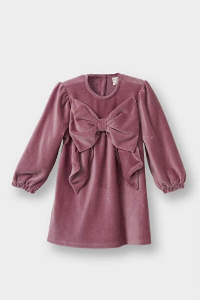 DeFacto Rochie din catifea cu mâneci lungi cu detaliu cu fundă pentru fetiță ...
