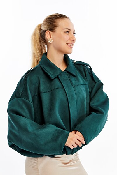 Primaro Zippered Epaulettes Bat Sleeve Apache Collar Suede Coat