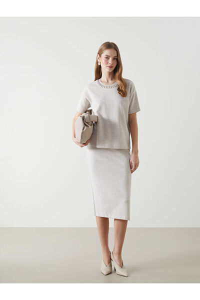 LC Waikiki Crew Neck Women's Knitwear Sweater with Stones