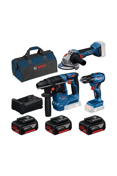 Bosch Professional GBH 18V-18 + GSR 185-LI + GWS 18V-8 + Kanvas Çanta + 3x18V 3.0Ah Akülü Set