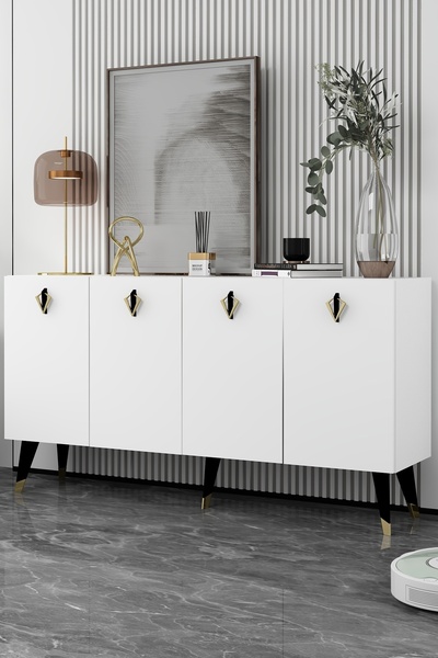 DEMONTE DECOR 8207-32DD KB150 KONSOL, TV ÜNİTESİ BEYAZ-SİYAH-ALTIN