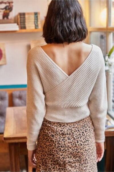 Olalook Women's Stone Front Back Double-Breasted Crop Knitwear Sweater Kzk-19001063