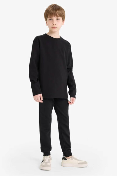 DeFacto Crew Neck Basic Plain Black Boys' Long Sleeve T-Shirt E9661A8/Bk81