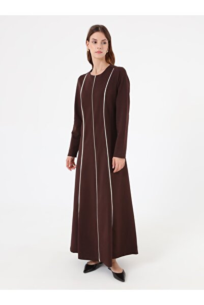 Benin Φόρεμα Hijab Soft Textured Contrast διακοσμητικό ρέλι - Καφέ -