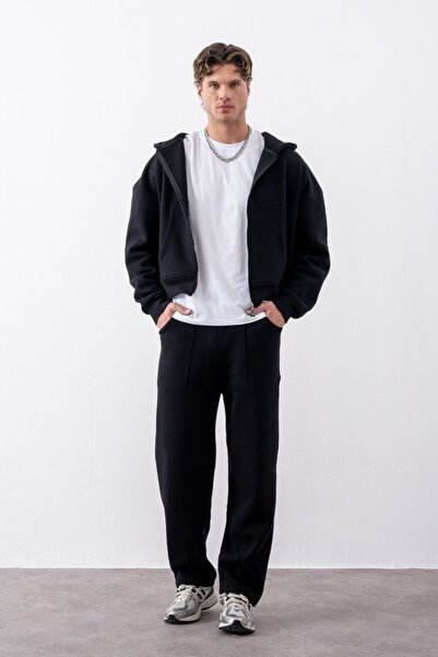 gothamvibes Erkek Boxy Oversize Fermuarlı Chill Siyah Sweatshirt