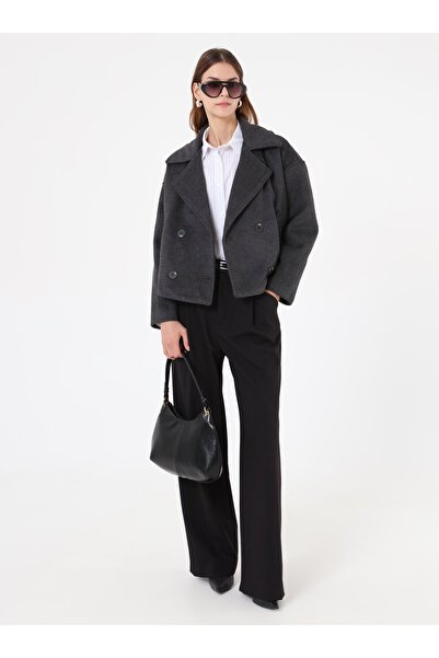Refka Kaşe Double-Breasted Closure Short Coat - Anthracite -