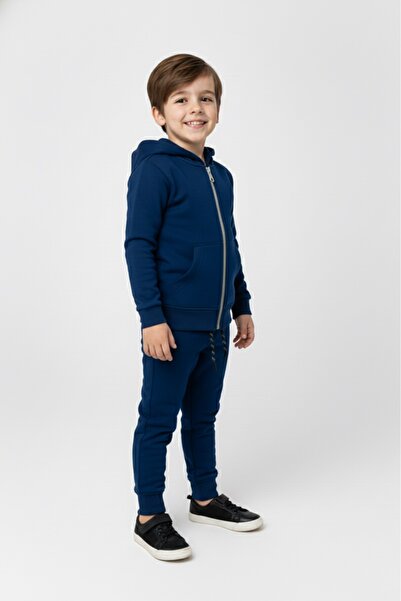 Mnk Baby&Kids Boy's Zipper Closure Hooded Transitional Tracksuit Set M00765 Indigo