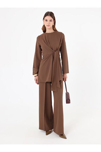 Refka Tunic&Pants Set with Tie Detail - Brown -