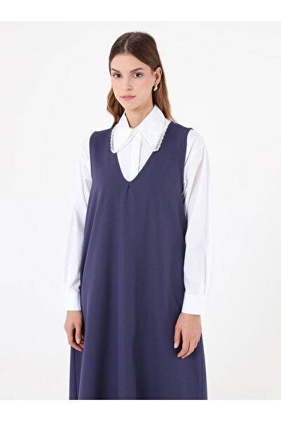 Refka Φόρεμα Τσόρνα με Χοντρό Λουράκι και Λεπτομέρεια Τσέπης - Ναυτικό Μπλε -