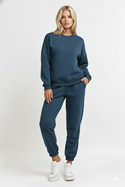 KVİNS Set de trening pentru femei, de bază, cu gât rotund - Hanorac supradime...