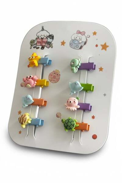 TAKIŞTIR 8-Piece Mixed Color Animal Figure Children's Mini Side Buckle Set