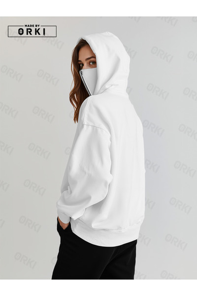 EFFRENATU Masked Ninja White Unisex Sweatshirt Hoodie 3 Thread Thick Pola