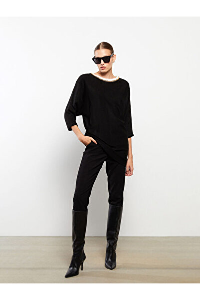 LC Waikiki طاقم الرقبة عادي كم طويل سترة تريكو المرأة