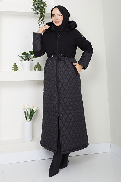 Tesettür Dünyası Drawstring Waist Detailed Coat Tsd250240 Black