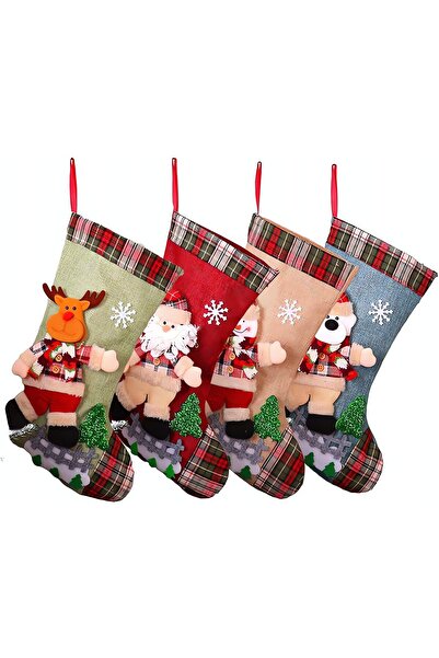zola Σετ 4 διακοσμητικών χριστουγεννιάτικων καλτσών, διαφορετικά σχέδια, με κρεμάστρες, 19 x 31 εκ.