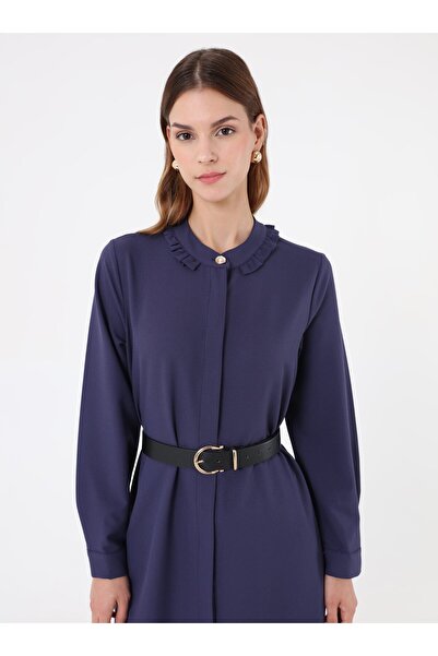 Refka Crepe Fabric Collar Ruffle Detailed Cap / Top Hat - Navy Blue -