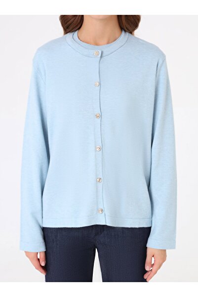 Refka Silver Button Detailed Knitwear Cardigan - Light Blue -
