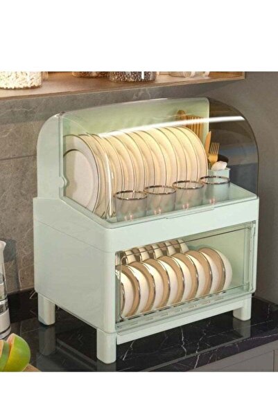 COOYA رف تجفيف الأطباق المغطى، مصفاة أطباق المطبخ مع غطاء، صندوق تخزين تصريف بلاستيكي مقاوم للغبار