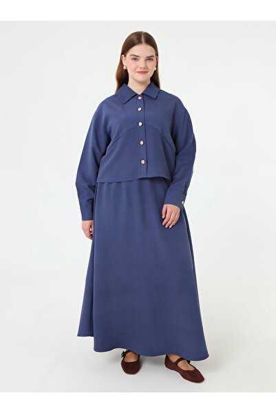 ALİA Σετ πουκάμισο και φούστα με μαλακά κουμπιά και λεπτομέρεια χρυσού κουμπιού - Μπλε ναυτικό -