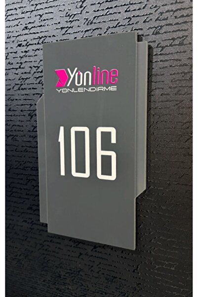 Yönline Hotel Door Number Anthracite Glossy Plexiglass Logo Self-Adhesive Easy to Use