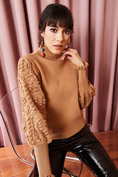 Olalook Women's Milk Coffee Handle Knitted Soft Textured Knitwear Sweater Kzk-19001065