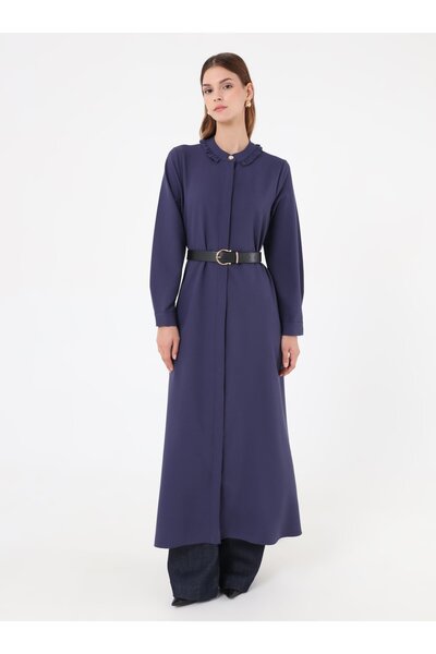 Refka Crepe Fabric Collar Ruffle Detailed Cap / Top Hat - Navy Blue -