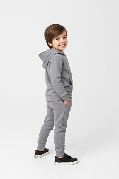 Mnk Baby&Kids Boy's Zipper Closure Hooded Transitional Tracksuit Set M00765 Gray