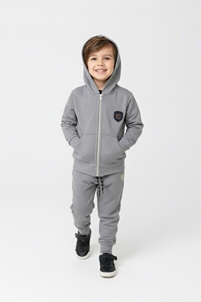 Mnk Baby&Kids Boy's Zipper Closure Hooded Transitional Tracksuit Set M00765 Gray