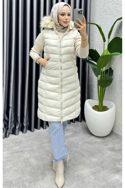 modapark.ist Γυναικείο γούνινο φανελάκι με κουκούλα πέτρα