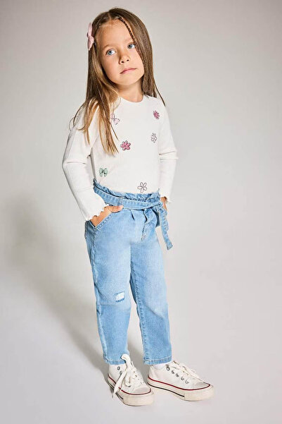 DeFacto Paperbag Straight Leg Blue Baby Girl Jean Pants D1532A5/Be394