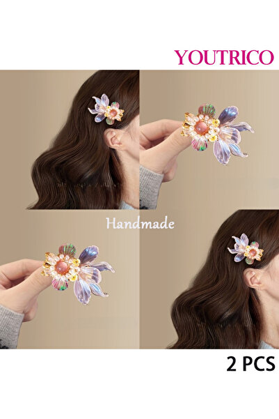 Youtrico مشبكان للشعر على شكل سمكة ذهبية من الزجاج الشفاف - مصنوعان يدويًا، ث...