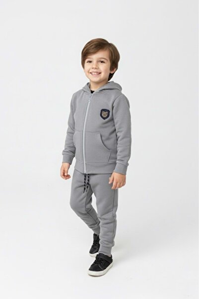 Mnk Baby&Kids Boy's Zipper Closure Hooded Transitional Tracksuit Set M00765 Gray