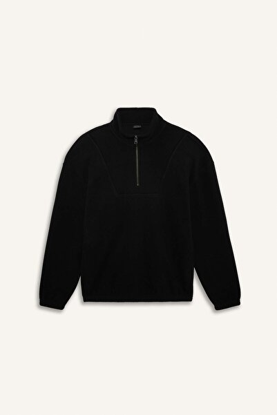 DeFacto Boxy Fit Stehkragen-Sweatshirt mit halbem Reißverschluss aus Fleece i...