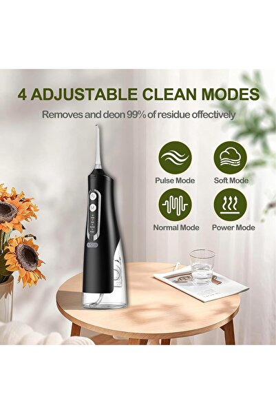 Annmiir Water Dental Flosser Professional Irrigator - 8 Tips, 4 Modes, 310mL, IPX7 (Black)
