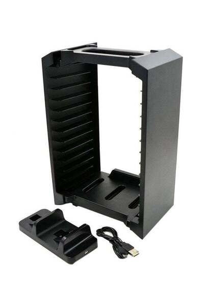 Yailla Generic Game Disk Storage Holder With Controller Wired Charging Stand For PlayStation 4
