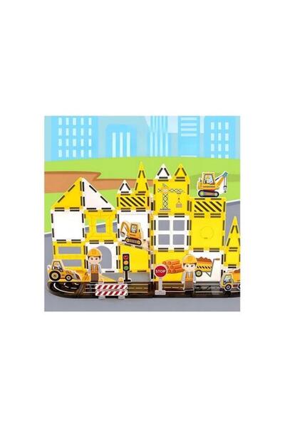 hak-iş oyuncak Magnetic Construction Set – 47 Pieces Magnetic Building Blocks, Engineering Series with Construction Vehicle Theme Colorful