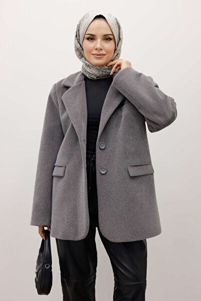 Tesettür Dünyası Double Button Alpaca Fox Jacket Tsd250244 Gray