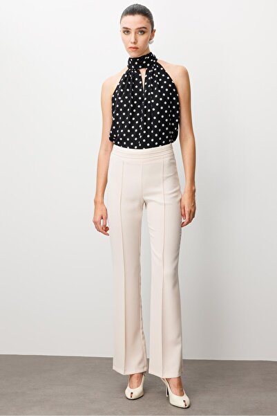 Moda İlgi Modailgi High Waist Nevrüllü Flared Trousers Stone