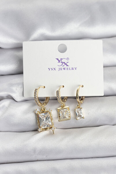 CT STONES أقراط نسائية بحجر الزركون باللون الذهبي