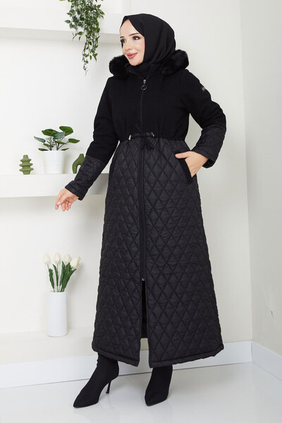 Tesettür Dünyası Drawstring Waist Detailed Coat Tsd250240 Black