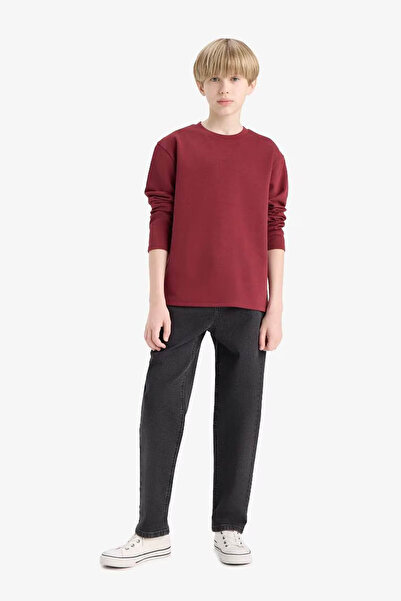 DeFacto guler rotund basic Tricou cu mânecă lungă pentru băiat, roșu claret, tricou E9661A8/BR194