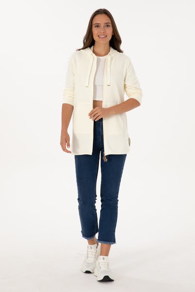 U.S. Polo Assn. Women's Cream Zippered Hooded Sweatshirt 50307714-Vr256
