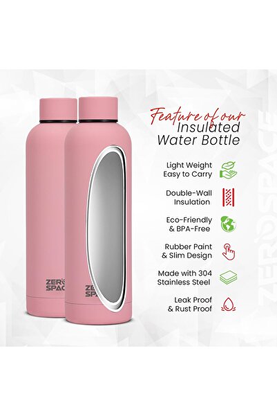 Generic ZeroSpace Stainless Steel Water Bottle 750ml - Insulated Double Wall Thermos (Pink)