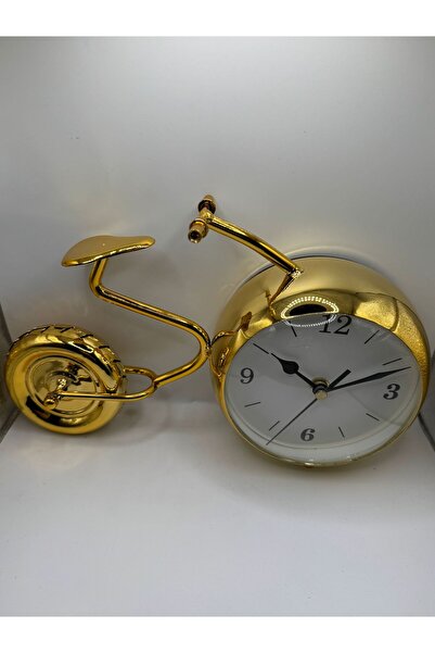 Market Metal Bisiklet Masa Saati – Altın Renk Sessiz Mekanizmalı Modern Dekoratif Saat
