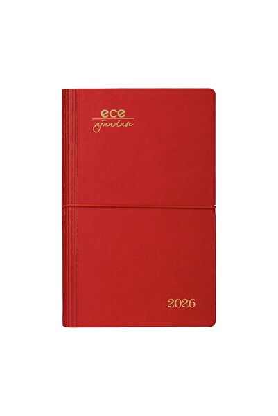 Ece AJANDASI YENİ AKÇAY 2026 Kırmızı - Günlük Çizgili 12x18