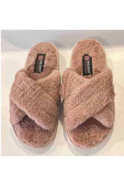 GEZER PELUŞ ÇAPRAZ BANTLI RAHAT TABAN KIŞLIK EV VE MİSAFİR TERLİĞİ