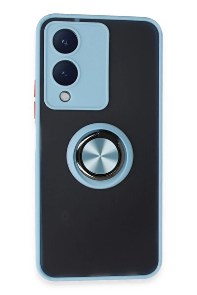 NewFace غطاء حماية من السيليكون لهاتف فيفو واي 17 إس من تيك إم آر تي مع حلقة مونتريال - (222543) أزرق ثلجي